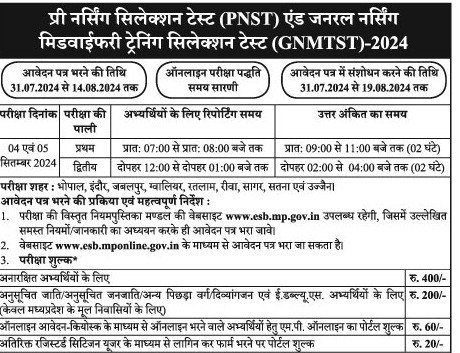 MP EMPLOYEES SELECTION BOARD Pre-nursing Test 2024